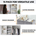 15-Piece Drawers Clothes Organizer - Reinforced Thick Fabric Foldable Storage Box with Divided Compartments