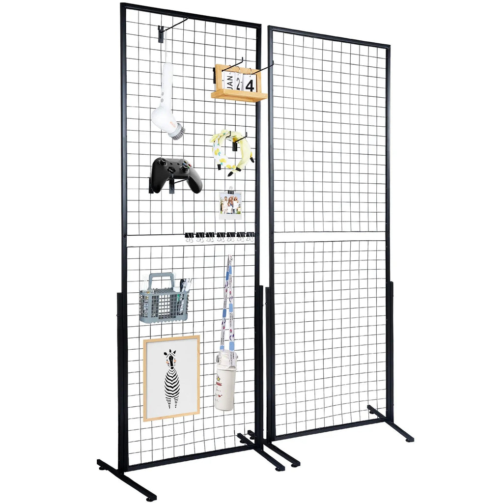 2-Pack 2'x5.6' Floorstanding Grid Wall Panel Tower with T-Base, Double-Sided Wire Racks for Art Craft Shows