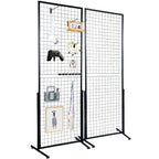 2-Pack 2'x5.6' Floorstanding Grid Wall Panel Tower with T-Base, Double-Sided Wire Racks for Art Craft Shows