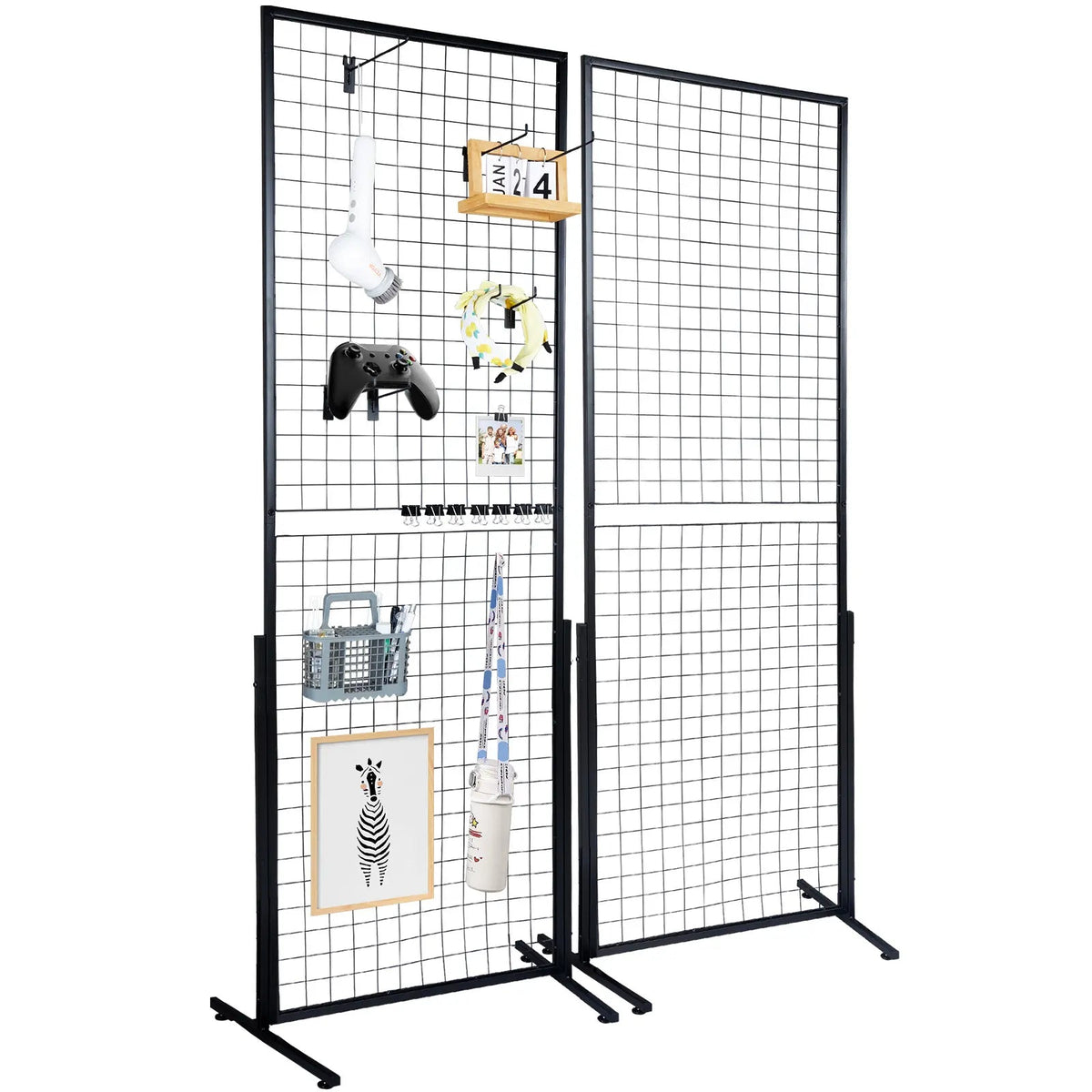 2-Pack 2'x5.6' Floorstanding Grid Wall Panel Tower with T-Base, Double-Sided Wire Racks for Art Craft Shows
