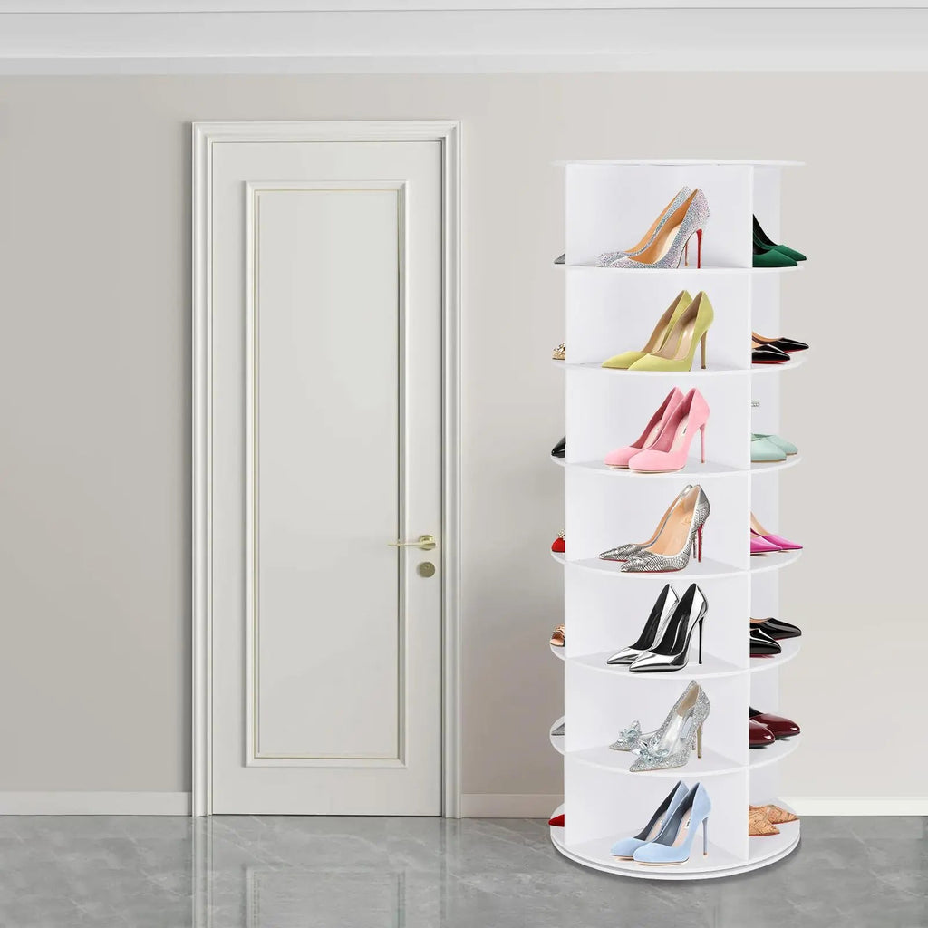 360° Rotating 7-Tiers Organizer Shoe Rack, Fits 28 Pairs of Shoes, Spinning and Revolving 360 Shoe Rack Storage Round Carousel