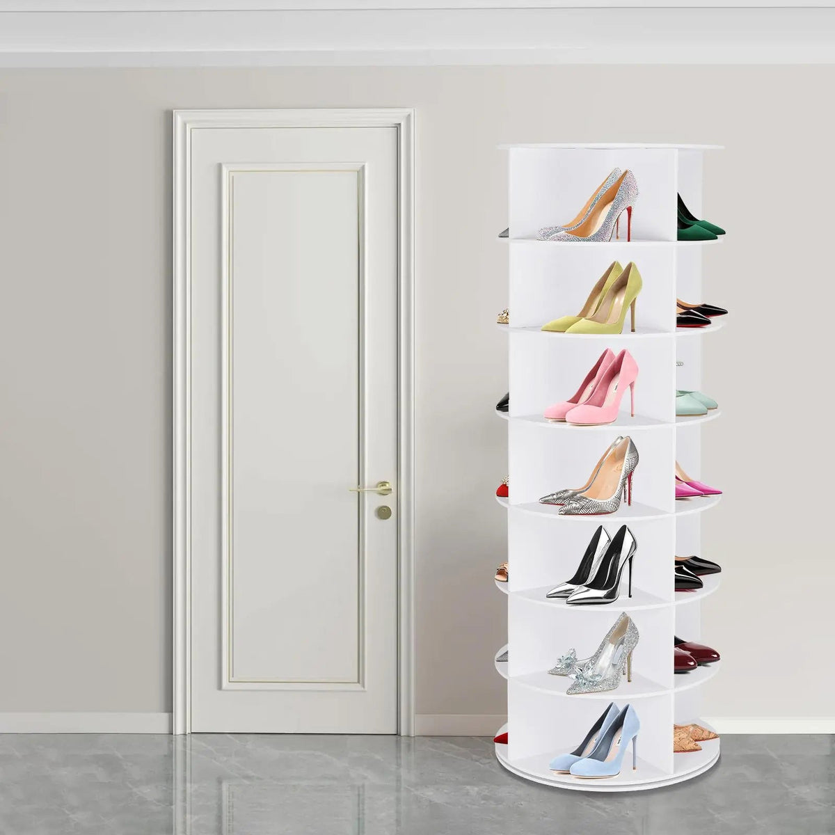 360° Rotating 7-Tiers Organizer Shoe Rack, Fits 28 Pairs of Shoes, Spinning and Revolving 360 Shoe Rack Storage Round Carousel