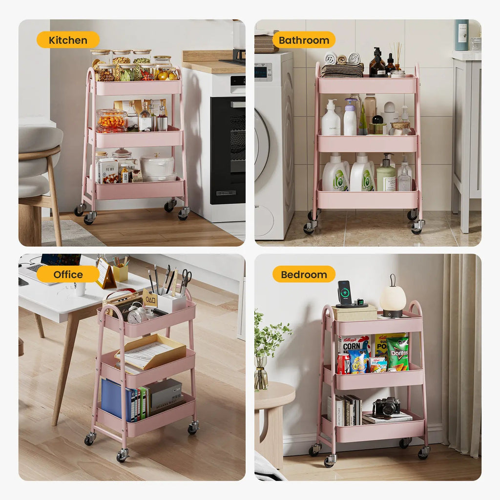 3 Tier Metal Storage Utility Cart with Wheels - Kitchen Trolley