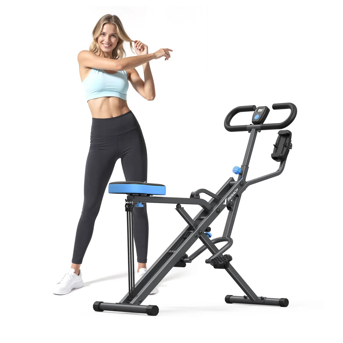 2‑in‑1 Squat Rowing Machine, Adjustable Resistance Leg & Glutes Exercise Equipment with LCD Monitor, 350LBS Capacity Home Gym Workout Machine