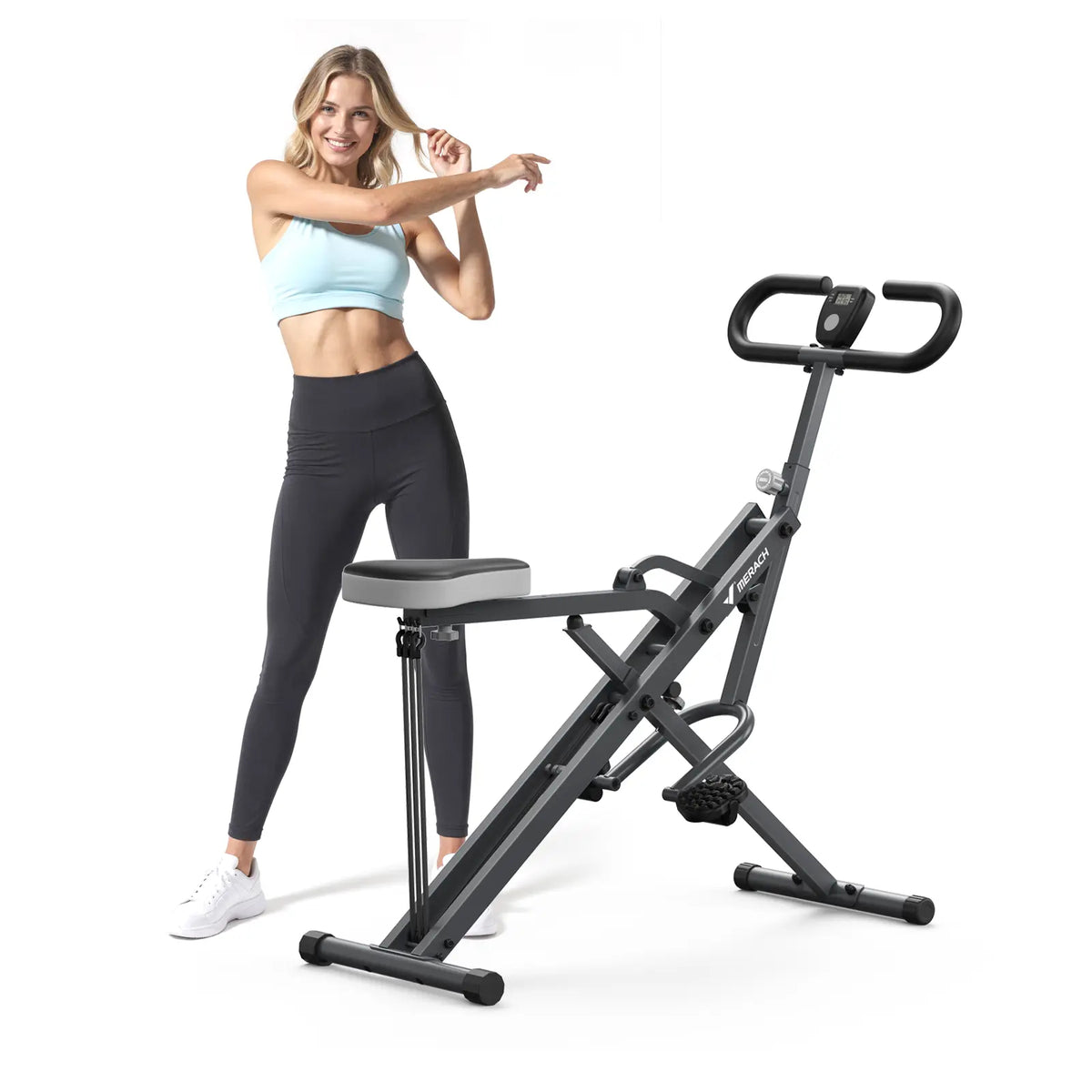 2‑in‑1 Squat Rowing Machine, Adjustable Resistance Leg & Glutes Exercise Equipment with LCD Monitor, 350LBS Capacity Home Gym Workout Machine