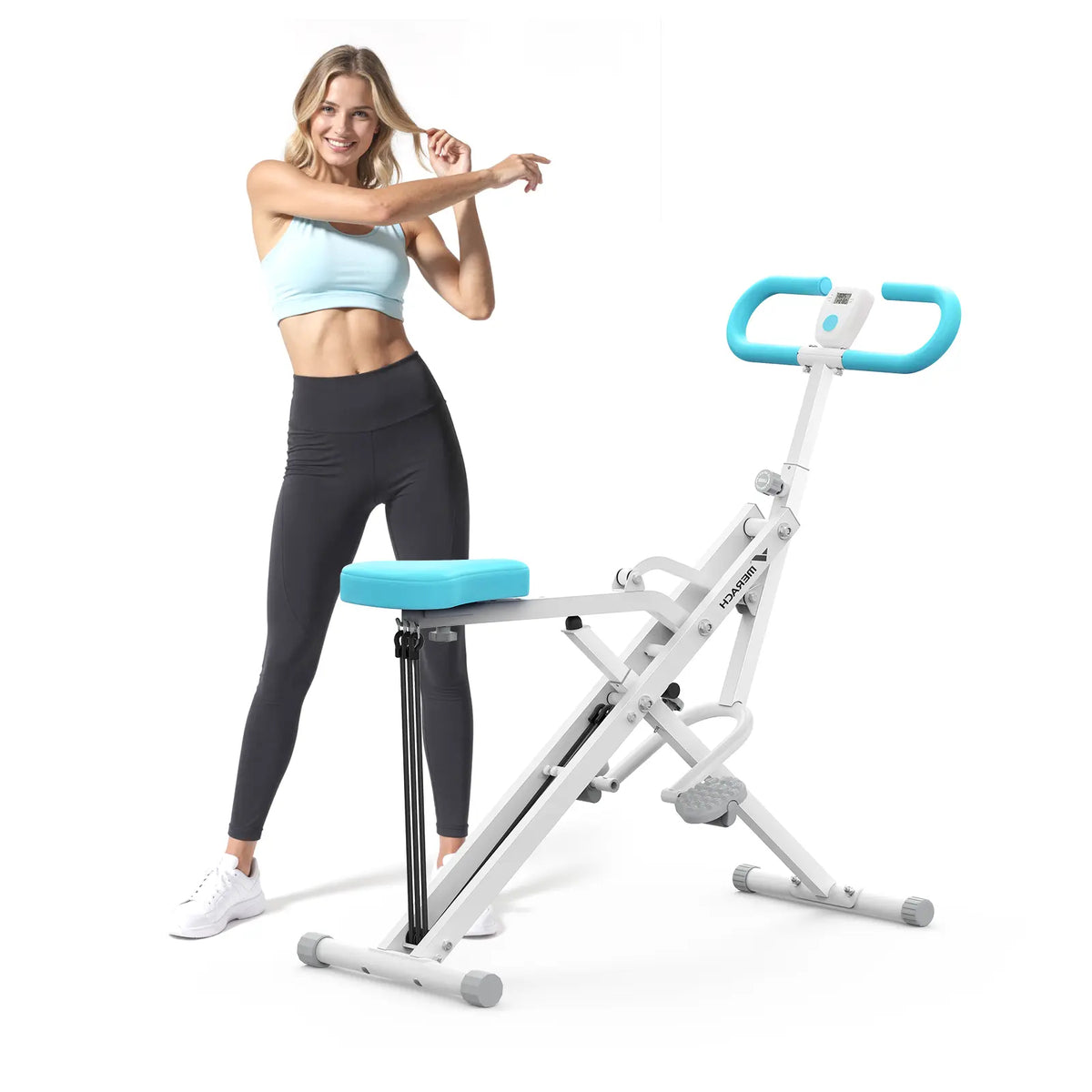 2‑in‑1 Squat Rowing Machine, Adjustable Resistance Leg & Glutes Exercise Equipment with LCD Monitor, 350LBS Capacity Home Gym Workout Machine