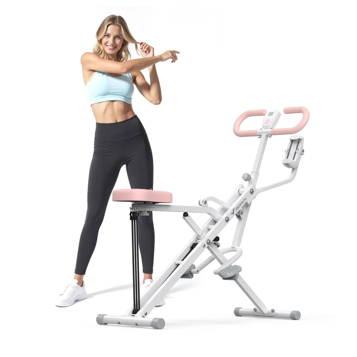 2‑in‑1 Squat Rowing Machine, Adjustable Resistance Leg & Glutes Exercise Equipment with LCD Monitor, 350LBS Capacity Home Gym Workout Machine